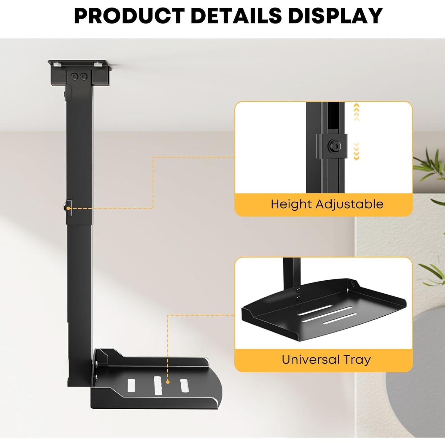 PUTORSEN Adjustable Projector Ceiling Mount,Universal Projector Shelf for Ceiling and Wall, Holds up to 22lbs，No Hole Installation, Hidden Cable Routing, Black