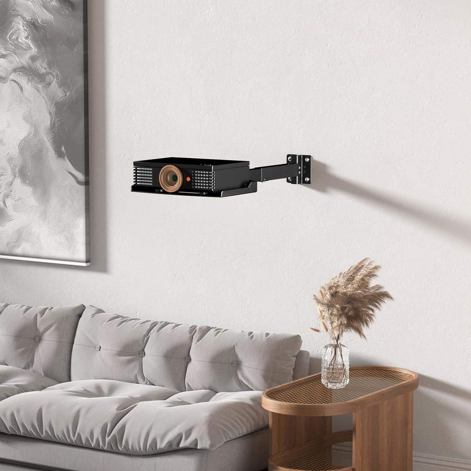 PUTORSEN Adjustable Projector Ceiling Mount,Universal Projector Shelf for Ceiling and Wall, Holds up to 22lbs，No Hole Installation, Hidden Cable Routing, Black