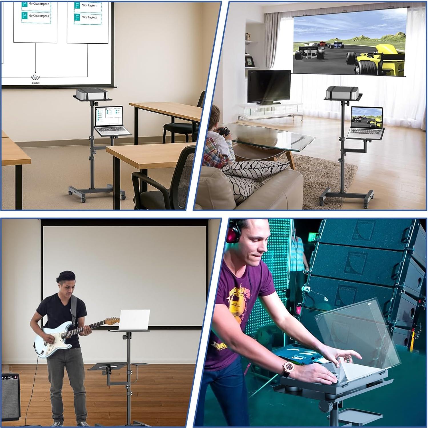 2 Shelves Mobile Projector Stand, Rolling Laptop Stand Adjustable Height to 47 Inches, Podium Stands with Ventilated Tray, Heavy Duty, Laptop Floor Stand for Office, Home, Stage, DJ