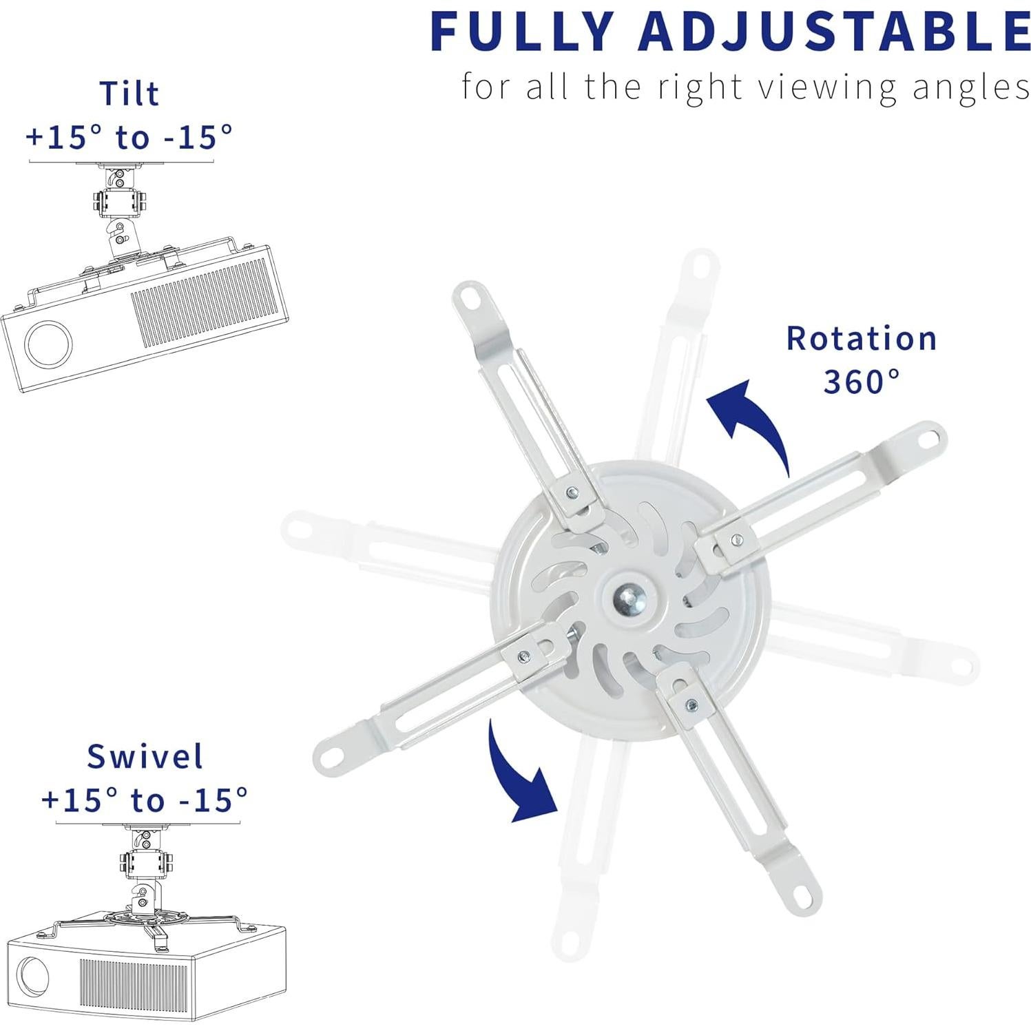 Soporte de Proyector de Techo VIVO MOUNT-VP01W Ajustable Blanco