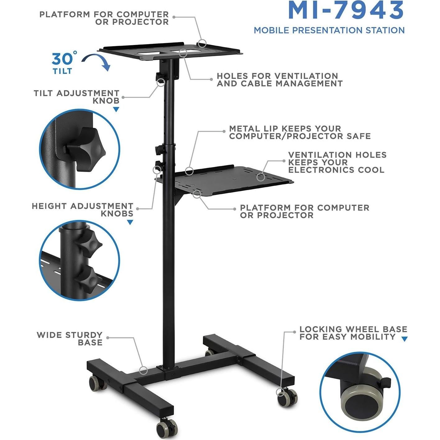 Soporte Móvil para Proyector y Laptop Mount-It! MI-7943, Altura Ajustable