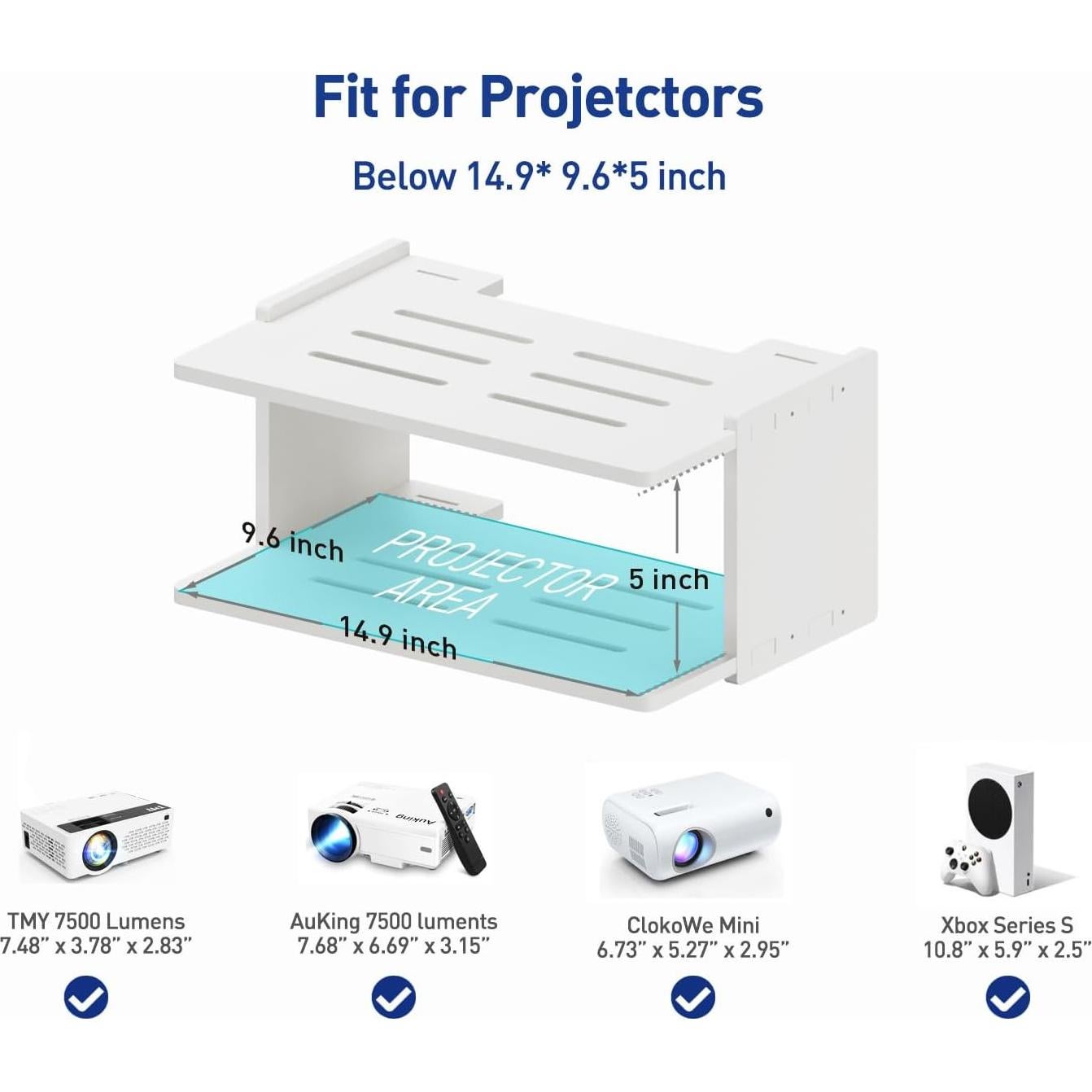 Projector Shelf for Wall, Floating Projector Wall Mount, Game Shelf for Xbox one S/X Series S, Holder Stand Accessories White