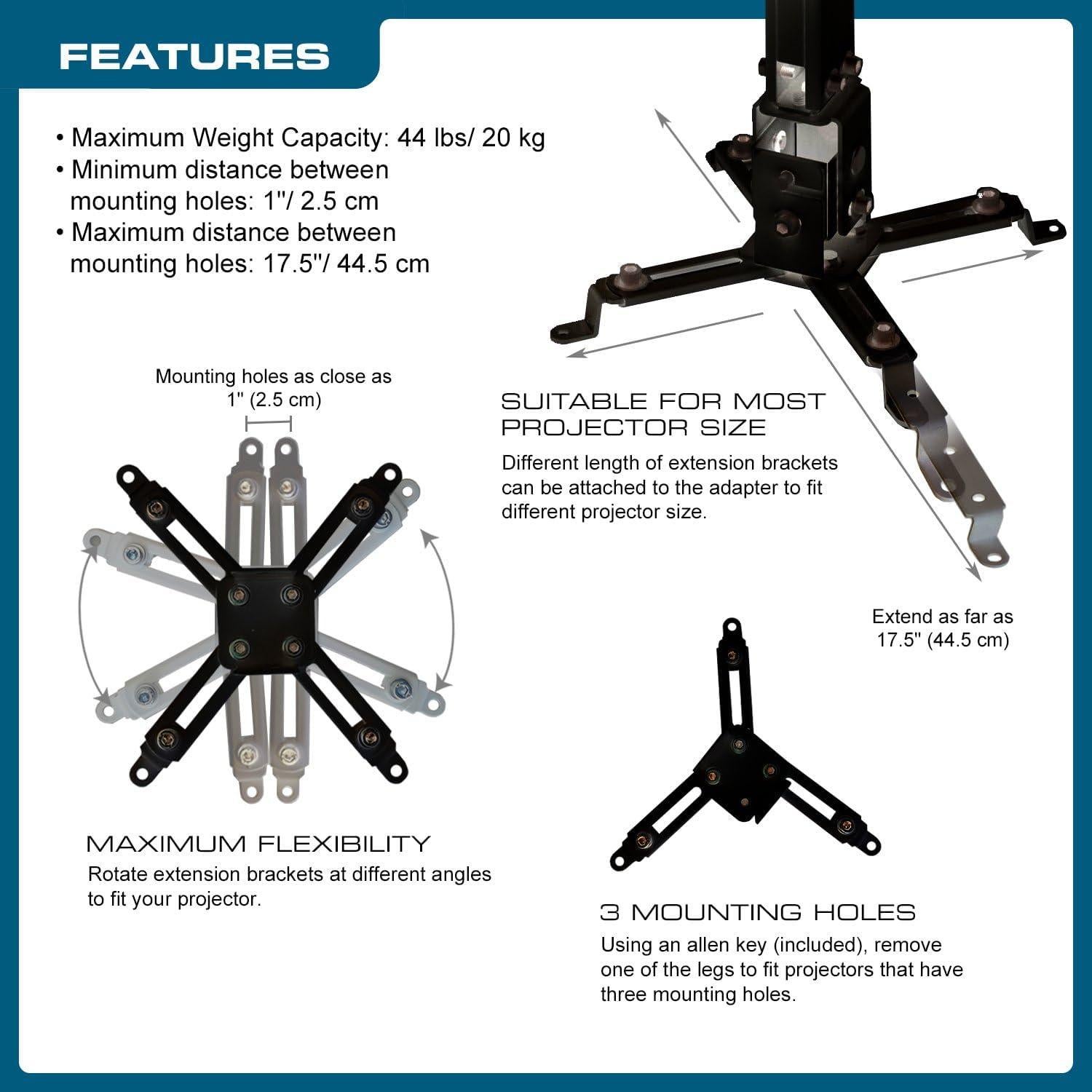 Soporte de Proyector de Techo QualGear QG-PM-002-BLK Negro