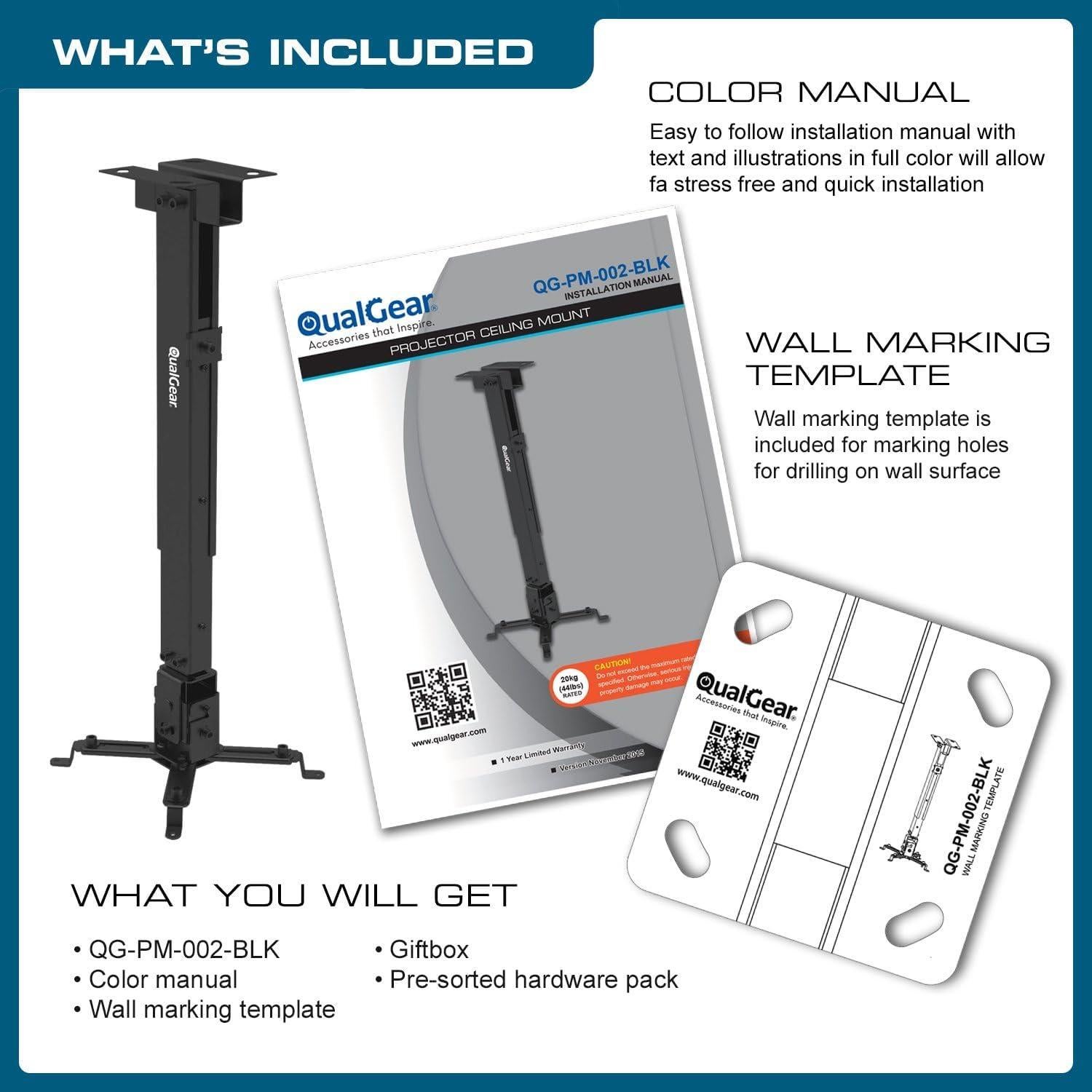 Soporte de Proyector de Techo QualGear QG-PM-002-BLK Negro