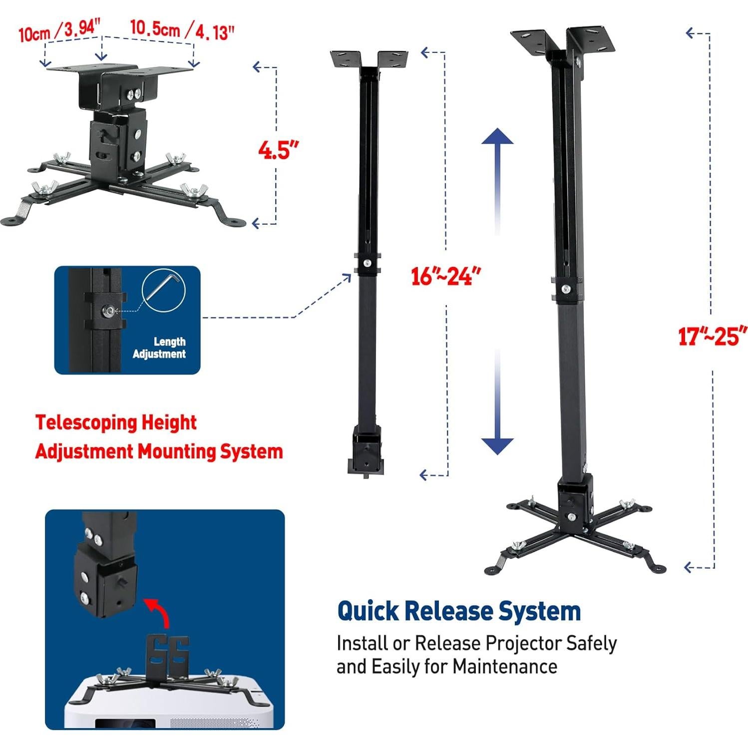Soporte de proyector universal Homcine negro altura ajustable 42.9-65 cm
