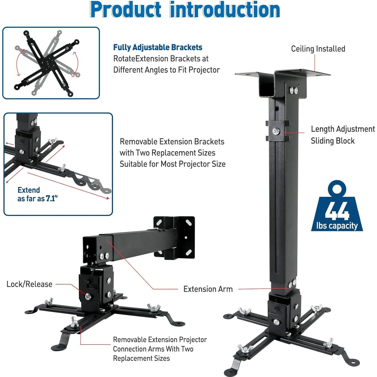 Soporte de proyector universal Homcine negro altura ajustable 42.9-65 cm