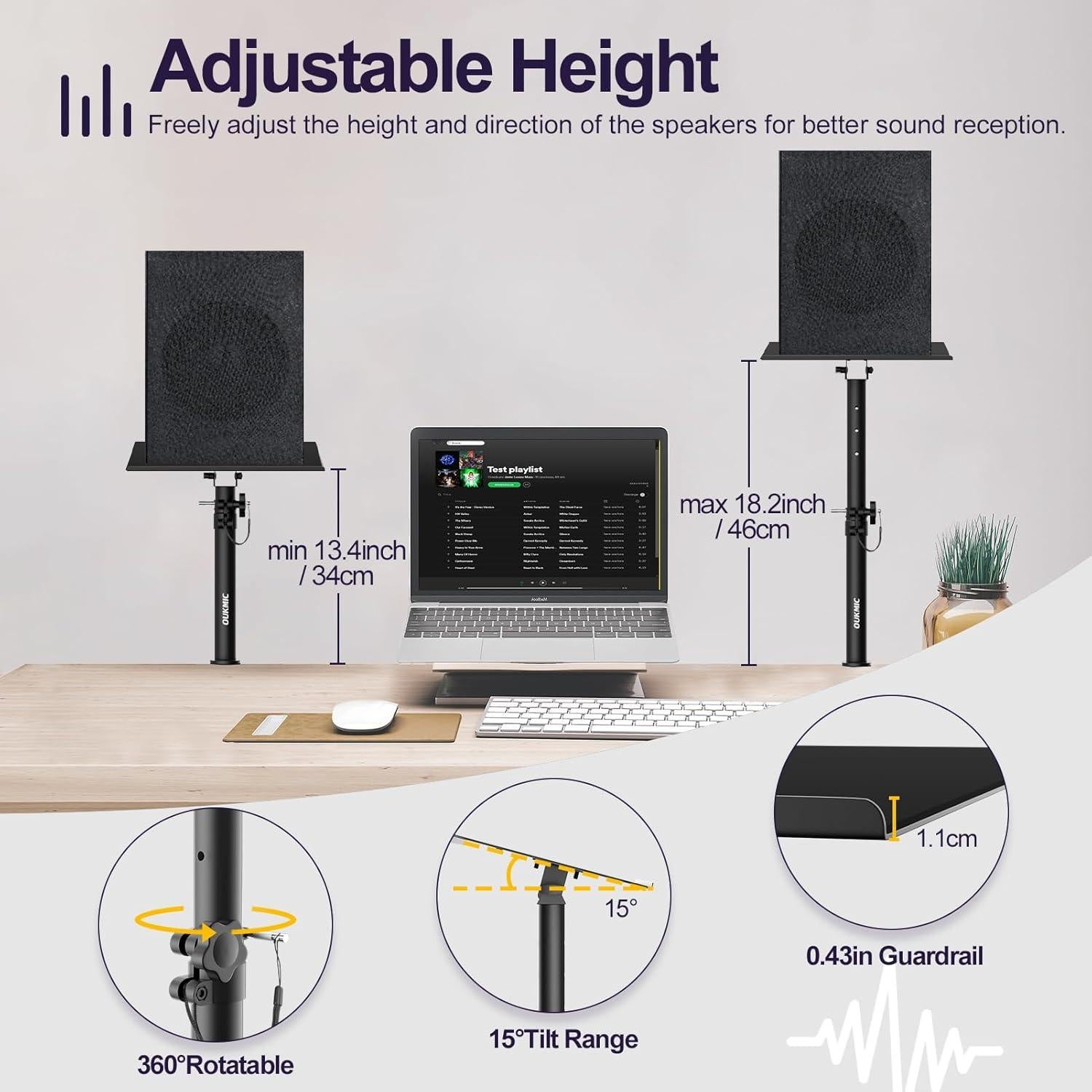 Soporte de Altavoz de Escritorio OUKMIC Ajustable 34-46 cm