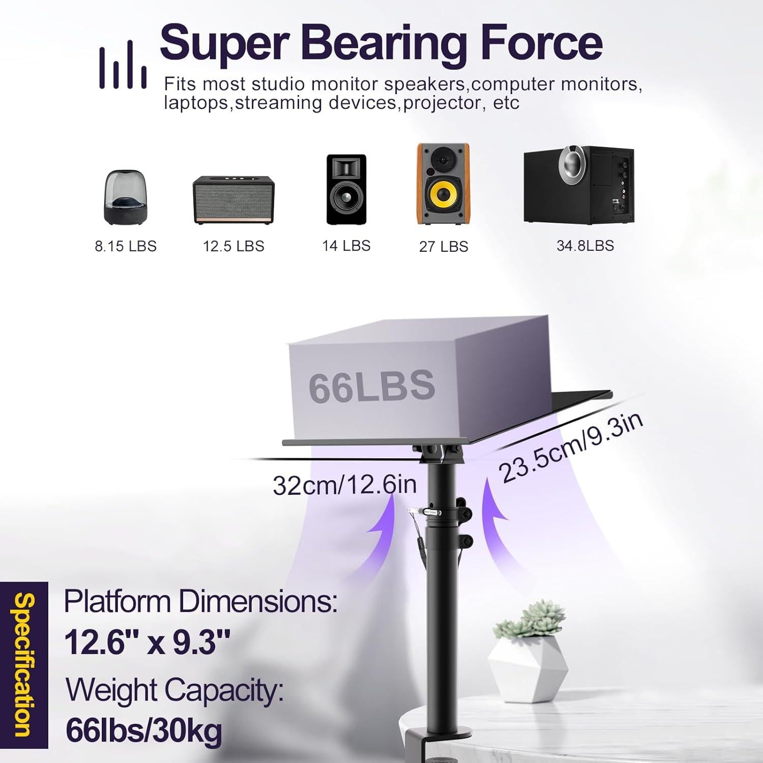 Soporte de Altavoz de Escritorio OUKMIC Ajustable 34-46 cm