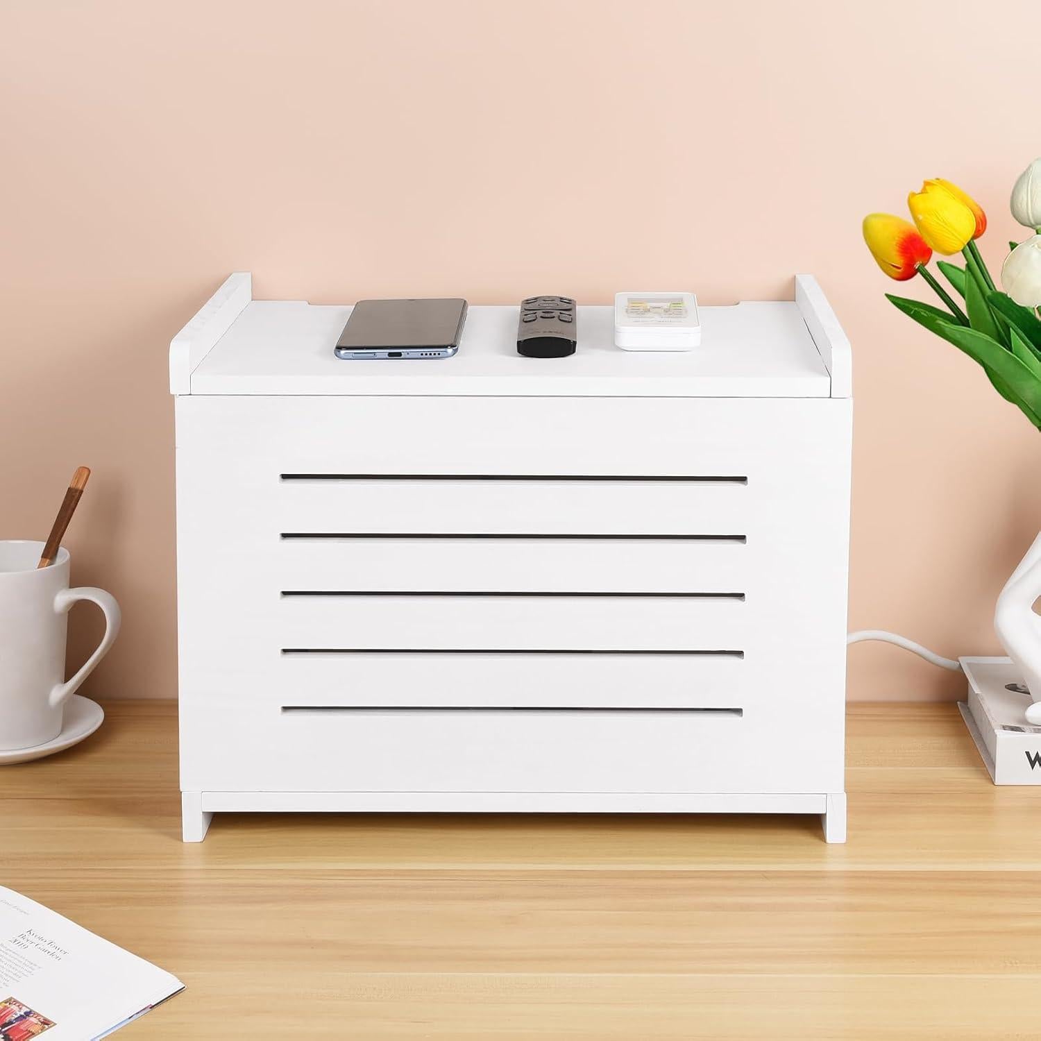 Estante de Madera BEARUT Blanco para Router y Proyector