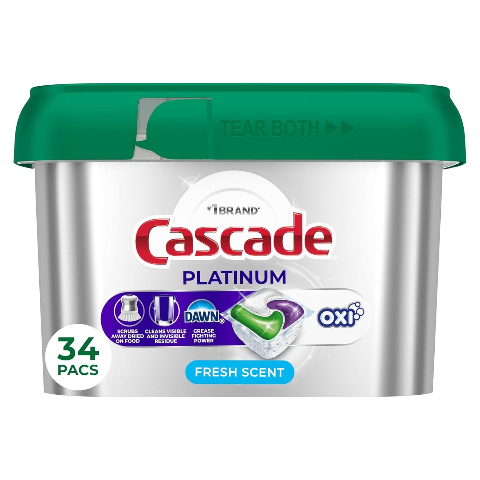 Cápsulas detergente lavavajillas Cascade Platinum + Oxi 34u