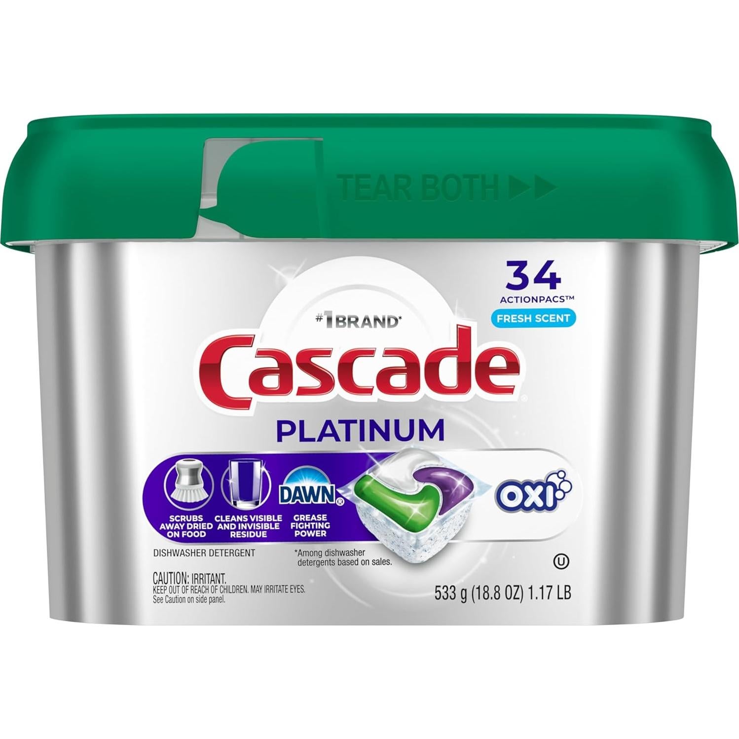 Cápsulas detergente lavavajillas Cascade Platinum + Oxi 34u