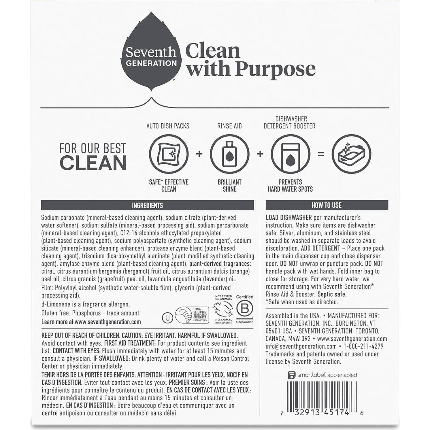 Seventh Generation Power Plus Dishwasher Detergent Packs Fresh Citrus scent Pack of 2 for sparkling dishes Dishwasher tabs 40 count