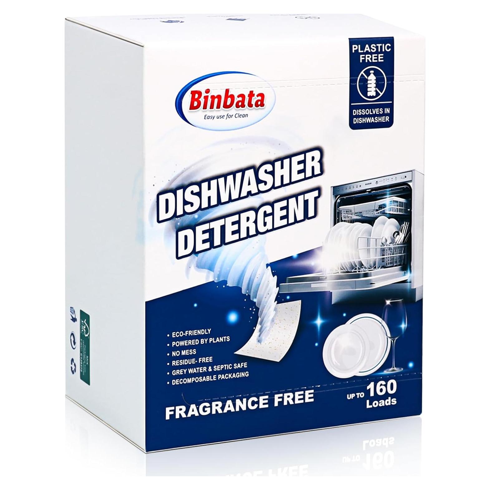 Eco Dishwasher Detergent Sheets Up To 160 Loads, Unscented Plastic Free Dishwashing Soap Strips With High Efficient Solid Enzyme, Leaving Dishes Sparkling Clean
