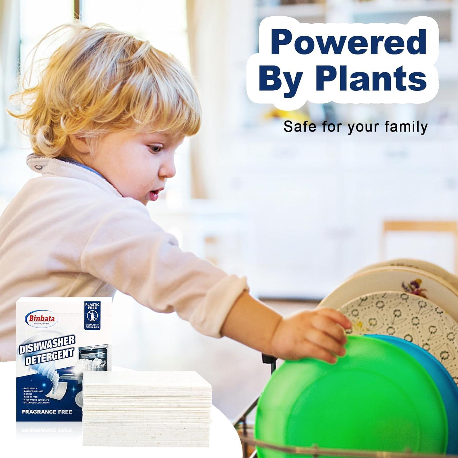 Eco Dishwasher Detergent Sheets Up To 160 Loads, Unscented Plastic Free Dishwashing Soap Strips With High Efficient Solid Enzyme, Leaving Dishes Sparkling Clean