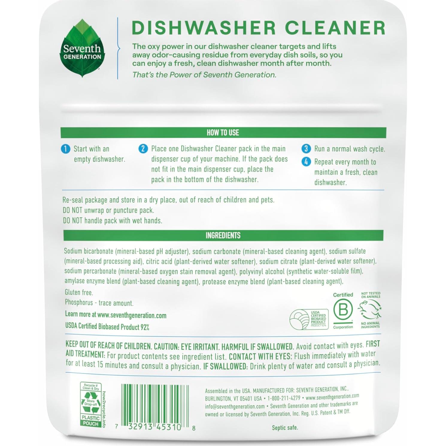 Paquetes de limpieza para lavavajillas Seventh Generation 6 unidades