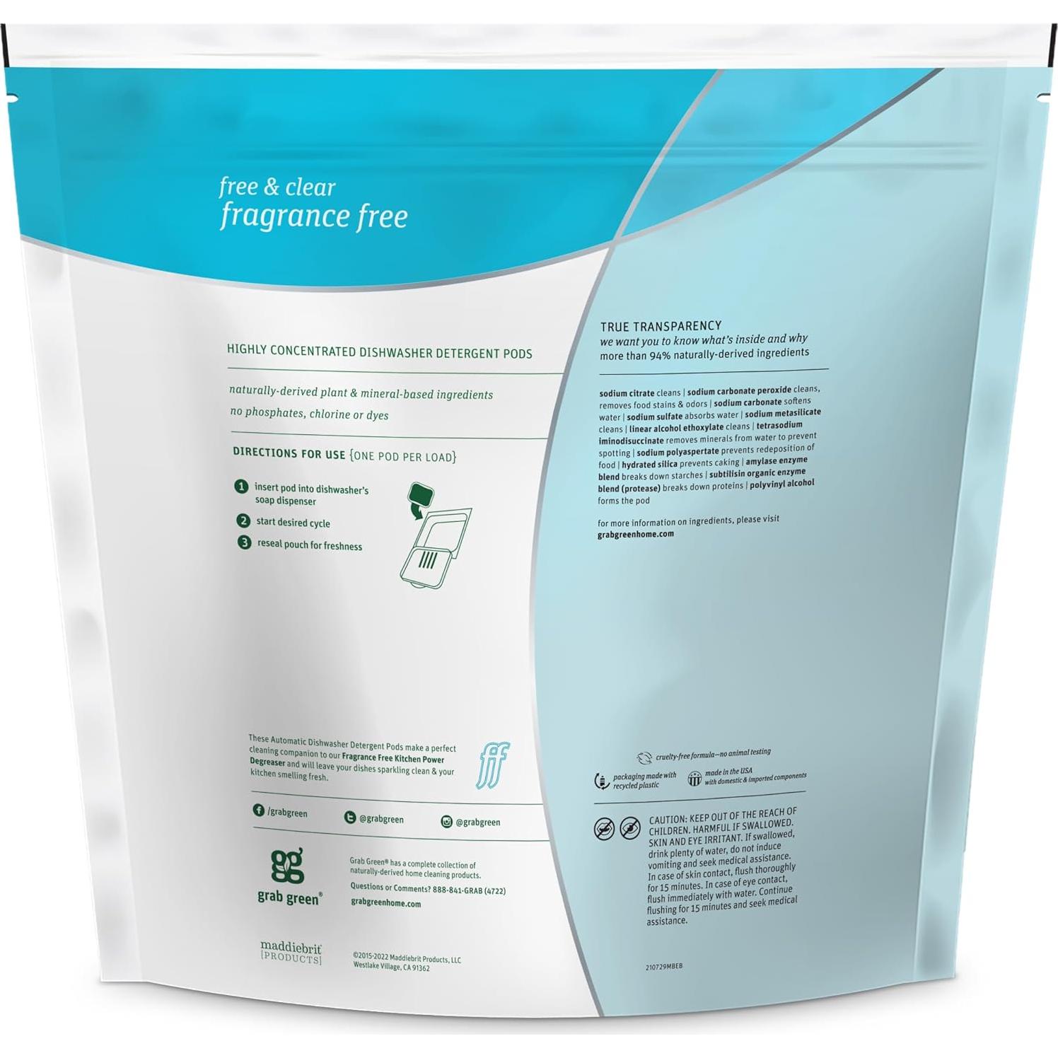 Cápsulas Detergente Lavavajillas Grab Green 132 Unidades Sin Fragancia