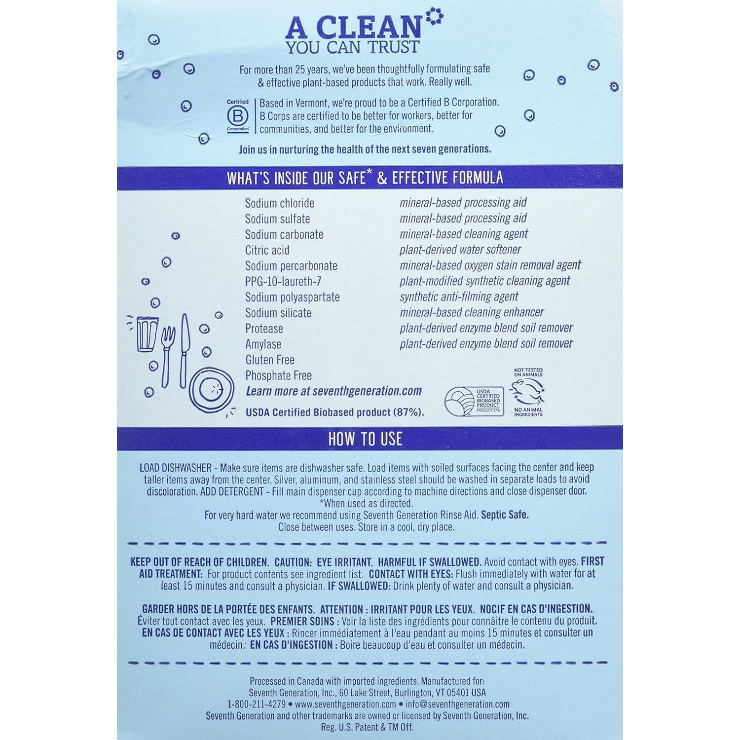 Seventh Generation Automatic Dishwashing Powder, Free & Clear, 45 oz