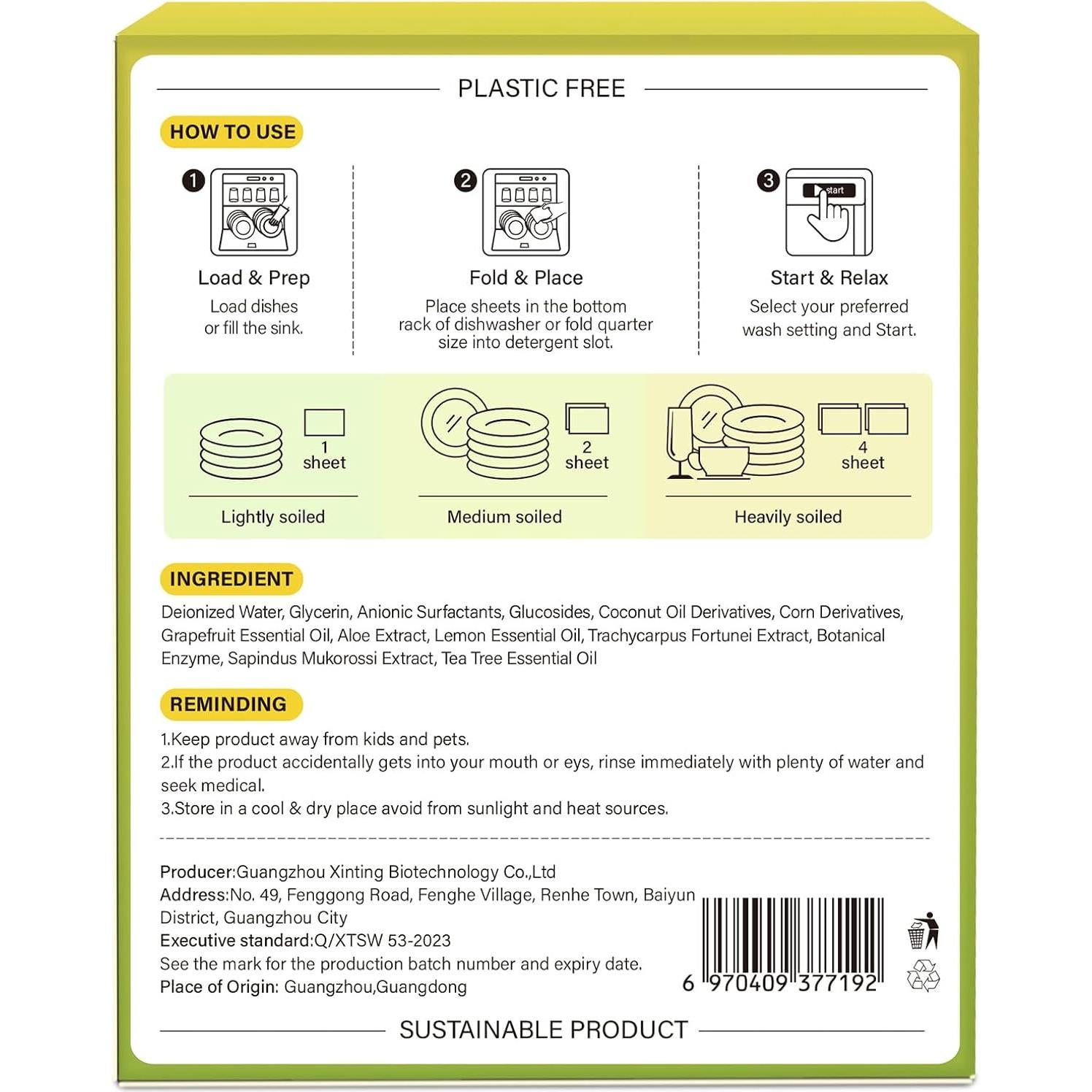 Hojas de detergente para lavavajillas YUCO 100 cargas Limón