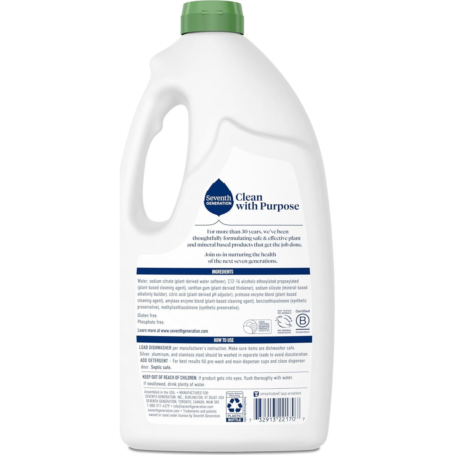 Gel Detergente Lavavajillas Seventh Generation 1183.5 ml Sin Fragancia