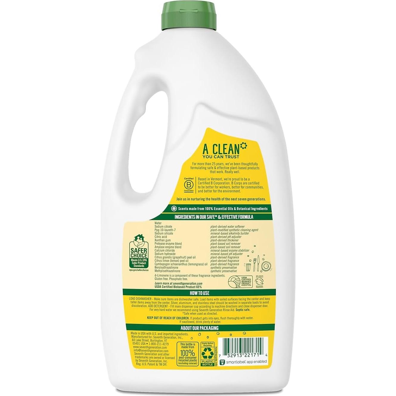 Gel Lavavajillas Natural Seventh Generation Limón 1183.5 ml