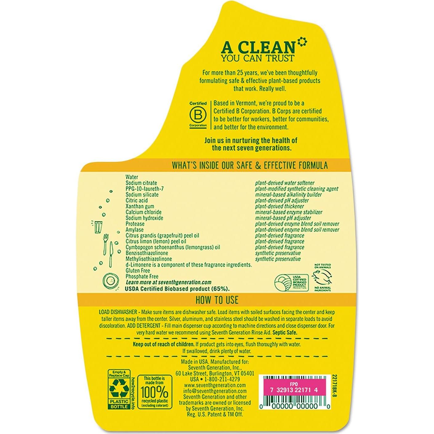 Gel Lavavajillas Natural Seventh Generation Limón 1183.5 ml