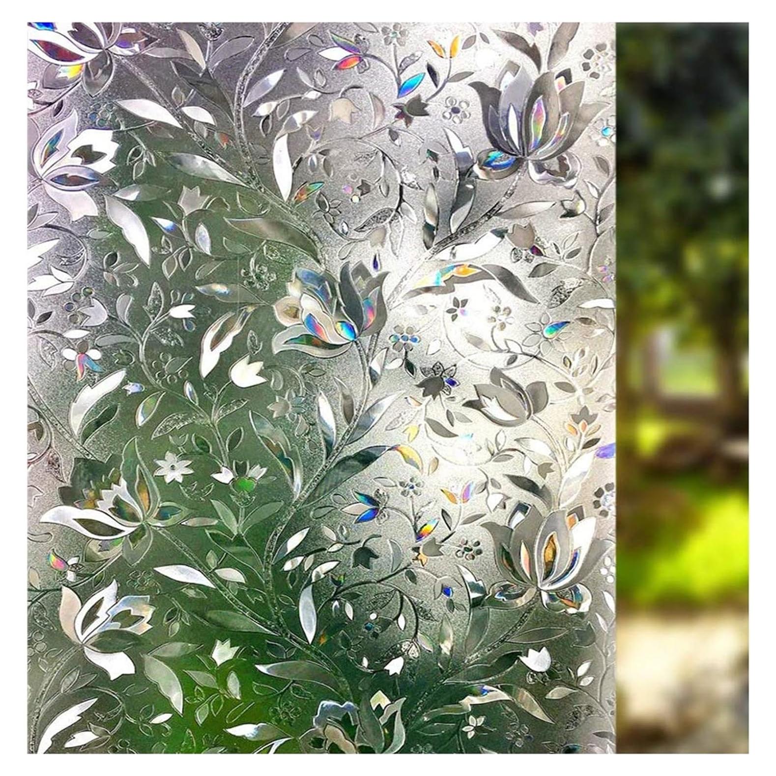 LEMON CLOUD Window Film, Decorative Window Privacy Film, 3D Stained Glass Window Sticker,Anti-UV Sun Blocker Heat Control for Home(Rainbow Tulip Design,17.5 x 78.7 inches)