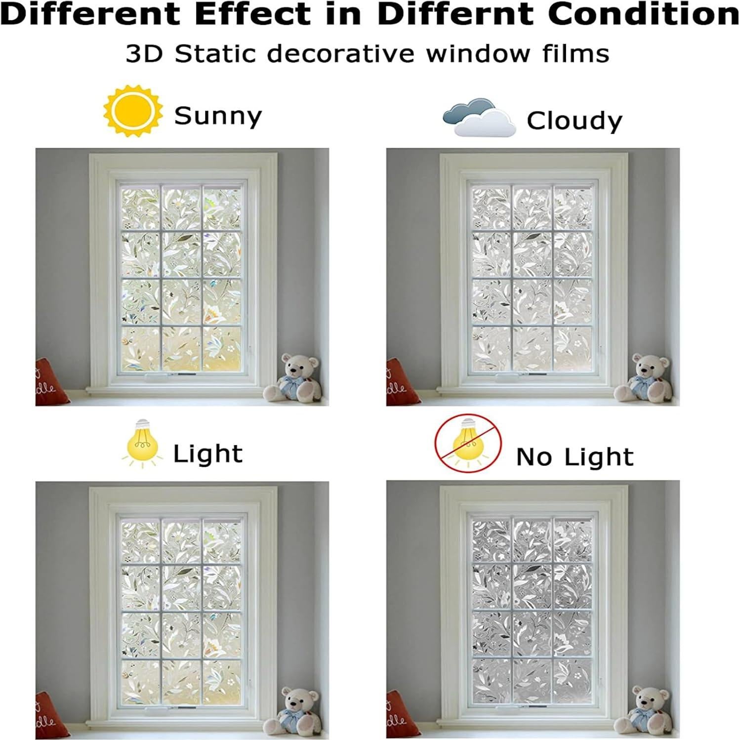 LEMON CLOUD Window Film, Decorative Window Privacy Film, 3D Stained Glass Window Sticker,Anti-UV Sun Blocker Heat Control for Home(Rainbow Tulip Design,17.5 x 78.7 inches)