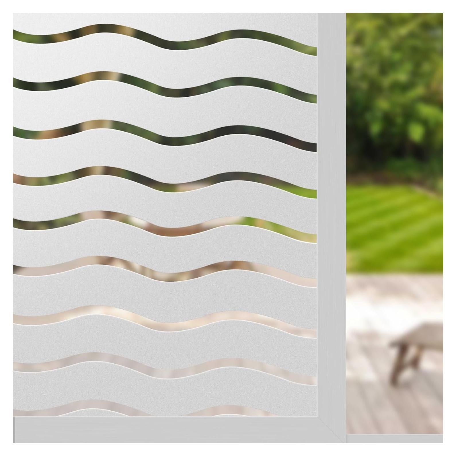 Donox Window Privacy Film, Static Frosted Window Film Non-Adhesive Glass Film, Beautiful Simple Wave Pattern for Home Office, 17.5 X 78.7 Inches