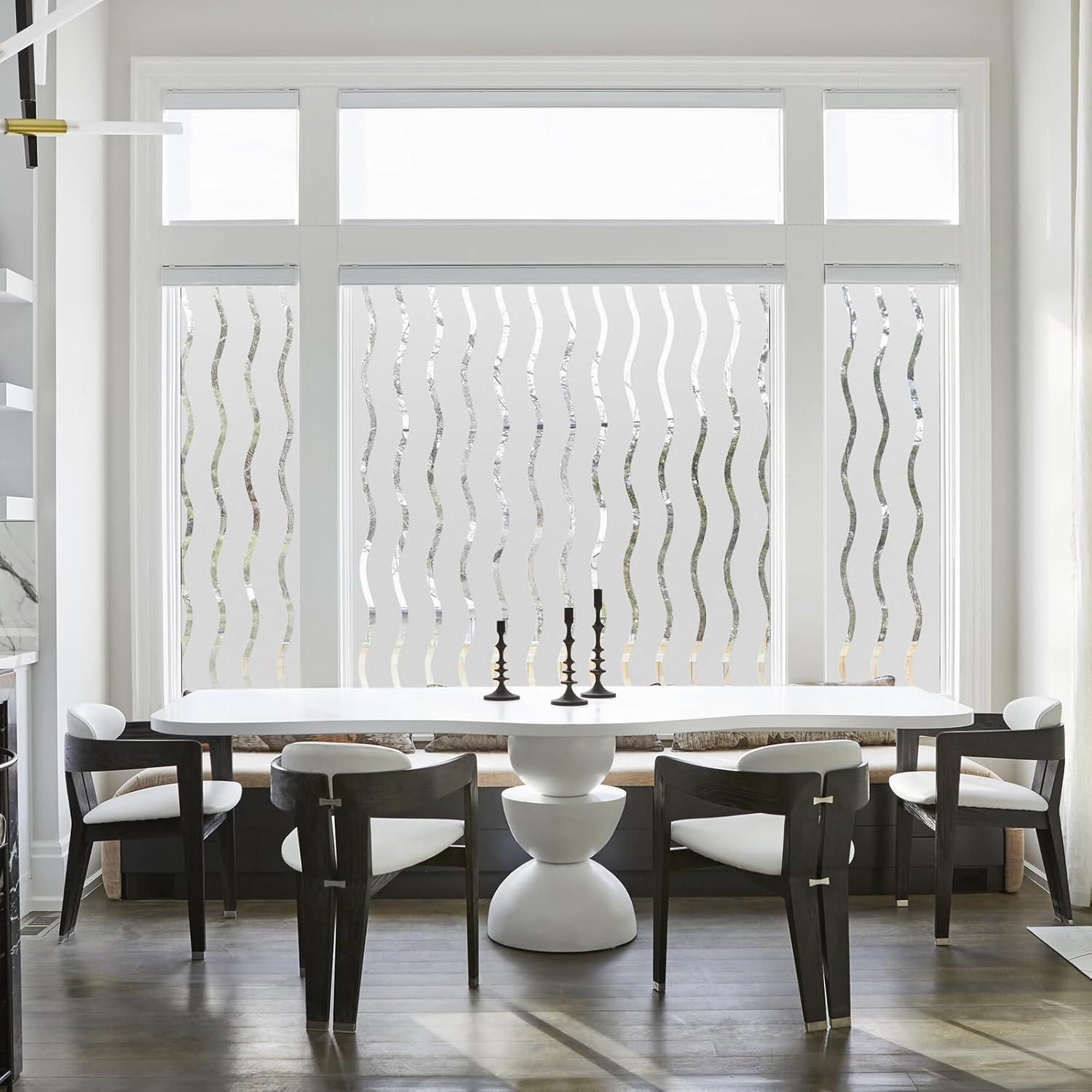 Donox Window Privacy Film, Static Frosted Window Film Non-Adhesive Glass Film, Beautiful Simple Wave Pattern for Home Office, 17.5 X 78.7 Inches