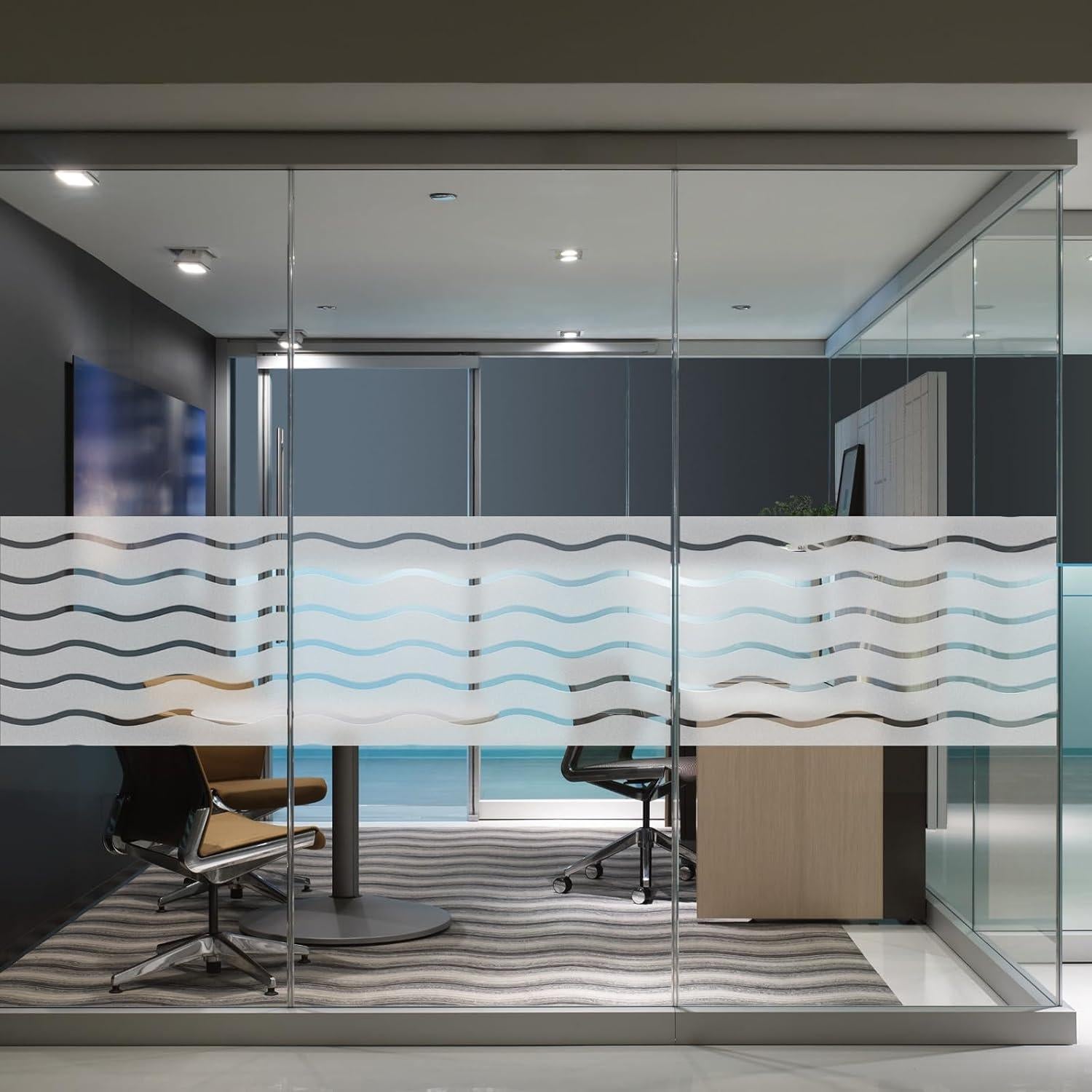 Donox Window Privacy Film, Static Frosted Window Film Non-Adhesive Glass Film, Beautiful Simple Wave Pattern for Home Office, 17.5 X 78.7 Inches