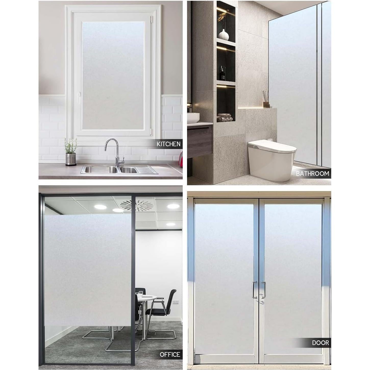 Frosted Window Film, Removable Glass Door Privacy Film, Suitable for Bathrooms, Offices, Static Cling Decorative Film, Reusable Window Stickers (Pure, 17.5X78.7 Inch)