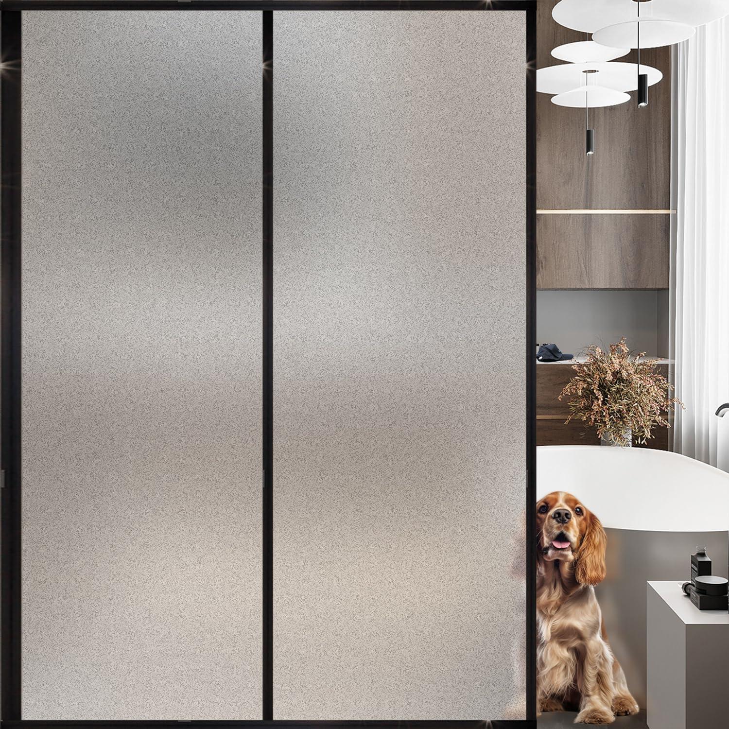 Frosted Window Film, Removable Glass Door Privacy Film, Suitable for Bathrooms, Offices, Static Cling Decorative Film, Reusable Window Stickers (Pure, 17.5X78.7 Inch)