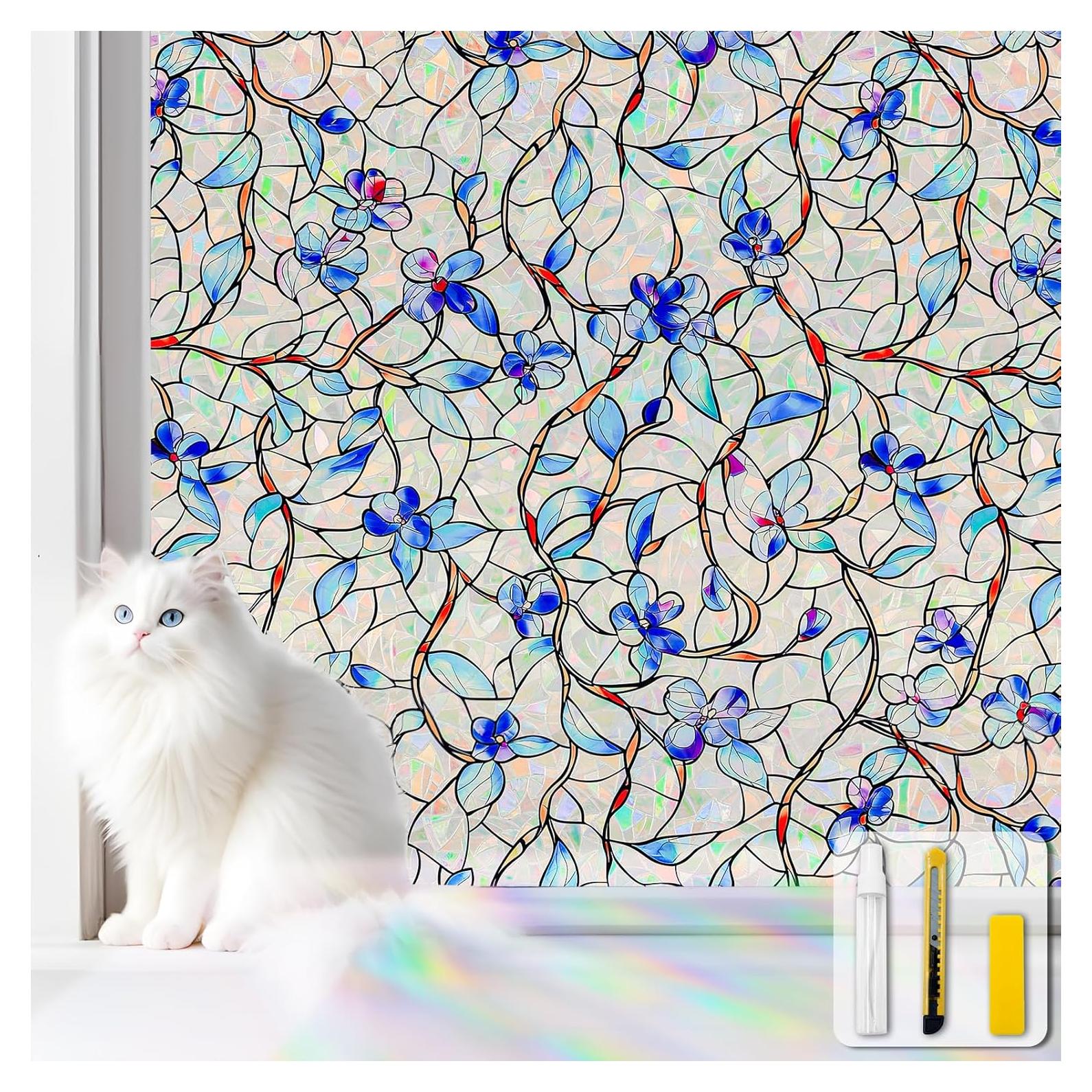 Window Privacy Film Home Room Bathroom Spring Decor Car Decorations One Way Privacy Window Clings Decals Tint Door Cover Rainbow Renter Friendly Stickers Static Cling Stained Glass Windows