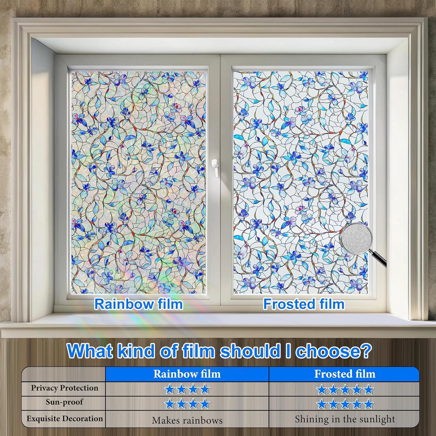 Window Privacy Film Home Room Bathroom Spring Decor Car Decorations One Way Privacy Window Clings Decals Tint Door Cover Rainbow Renter Friendly Stickers Static Cling Stained Glass Windows