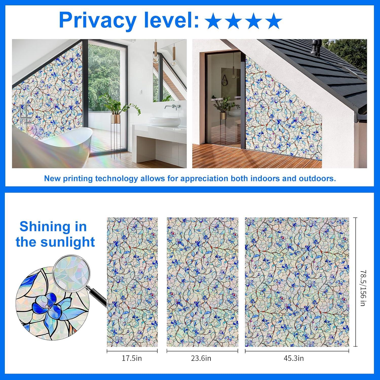 Window Privacy Film Home Room Bathroom Spring Decor Car Decorations One Way Privacy Window Clings Decals Tint Door Cover Rainbow Renter Friendly Stickers Static Cling Stained Glass Windows