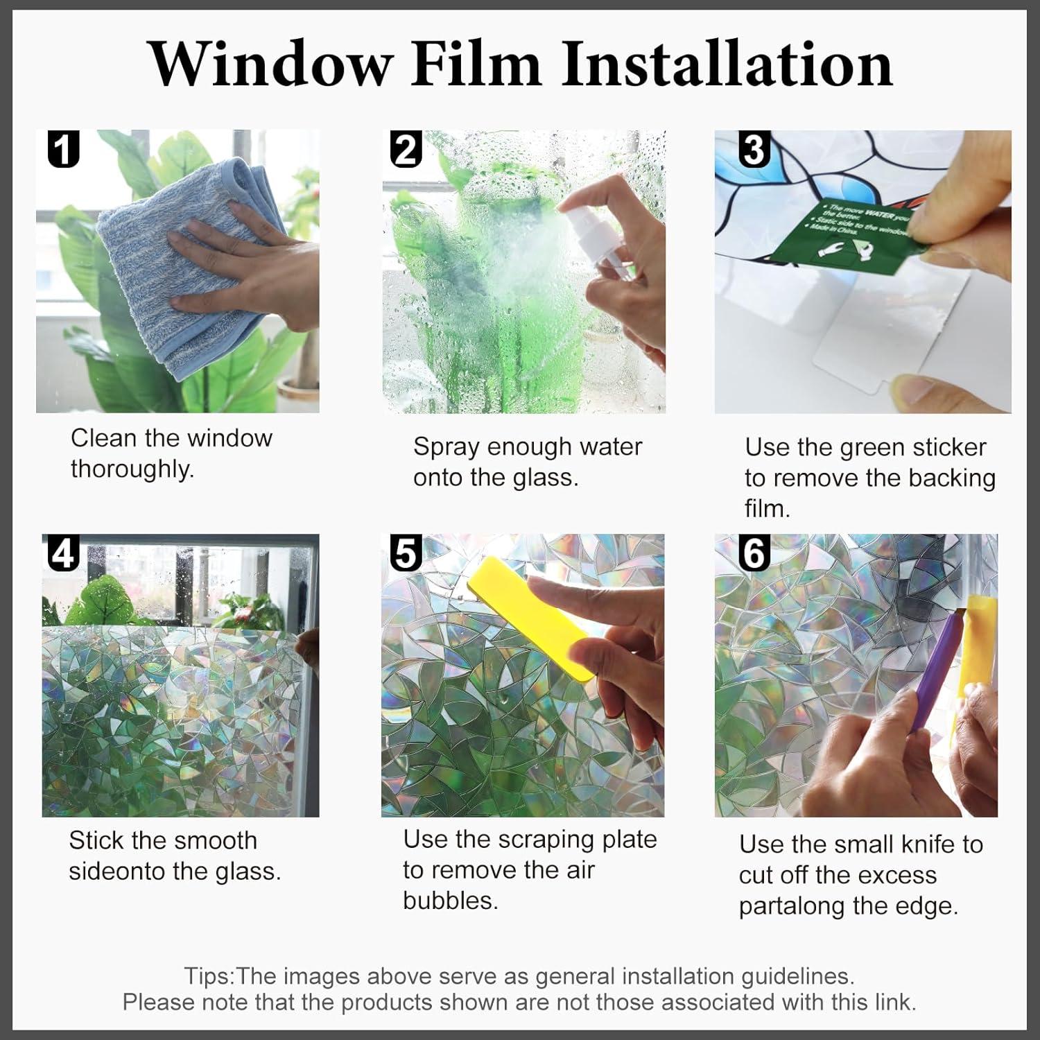 Window Privacy Film Home Room Bathroom Spring Decor Car Decorations One Way Privacy Window Clings Decals Tint Door Cover Rainbow Renter Friendly Stickers Static Cling Stained Glass Windows