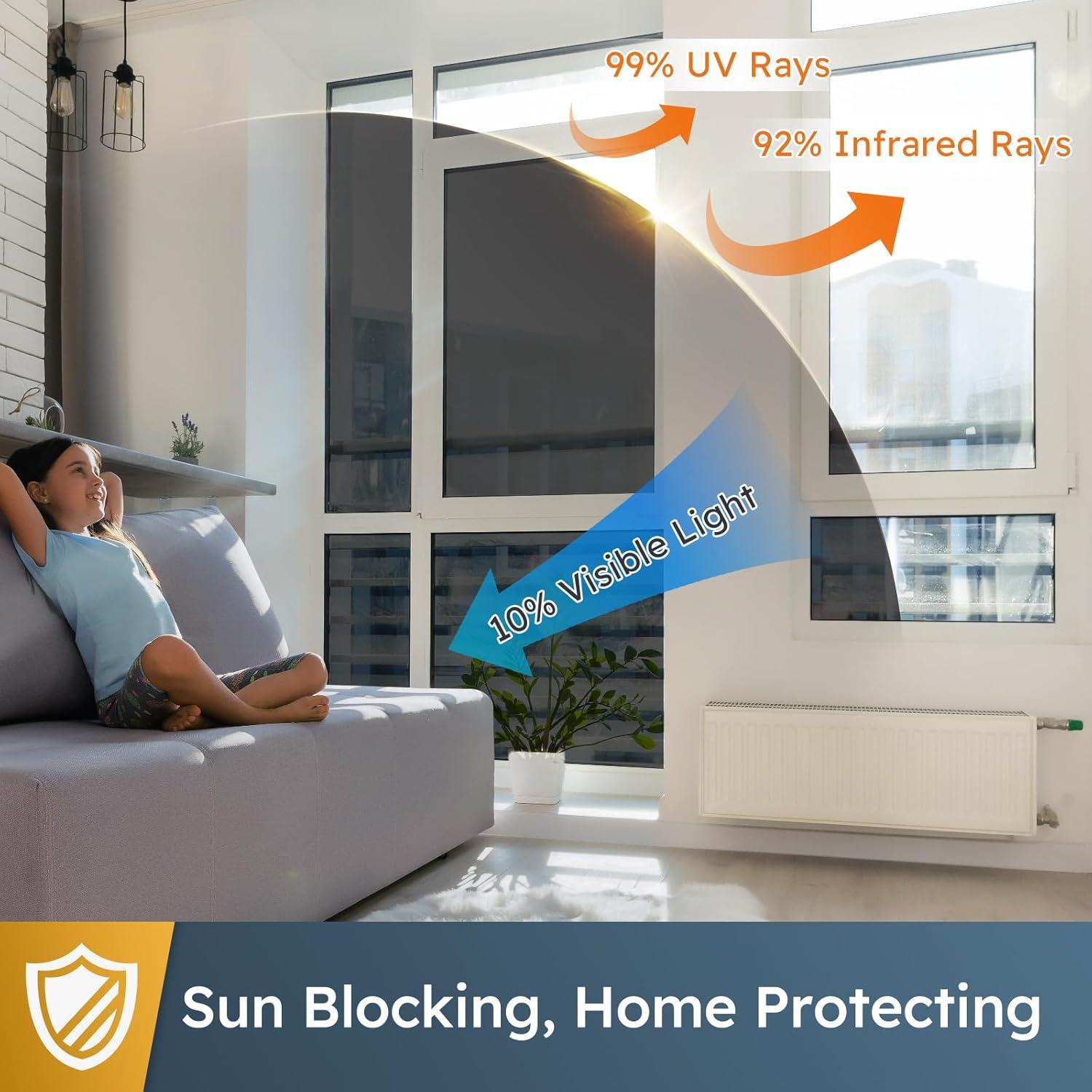 Película de Privacidad para Ventana rabbitgoo 44.5x200cm Negro Plateado