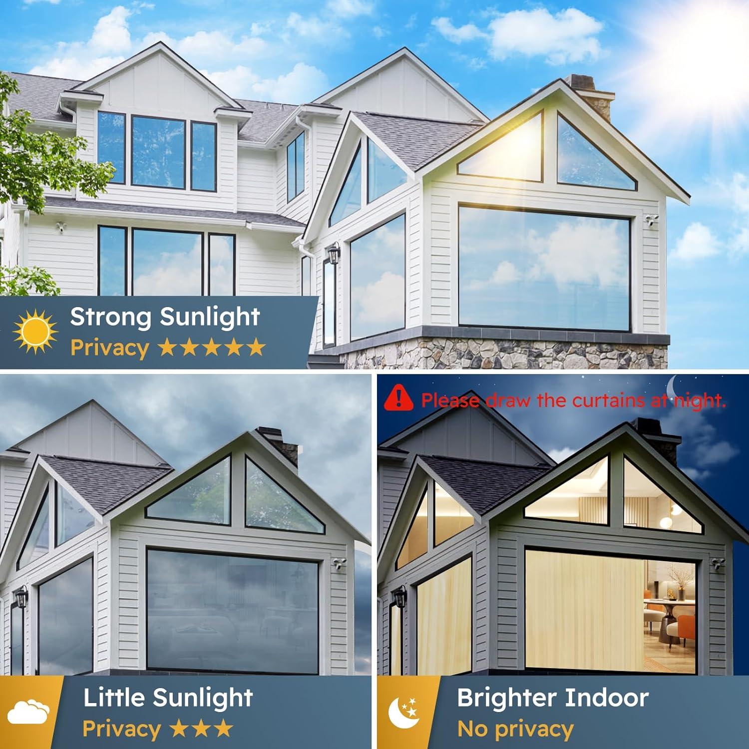 Película de Privacidad para Ventana rabbitgoo 44.5x200cm Negro Plateado