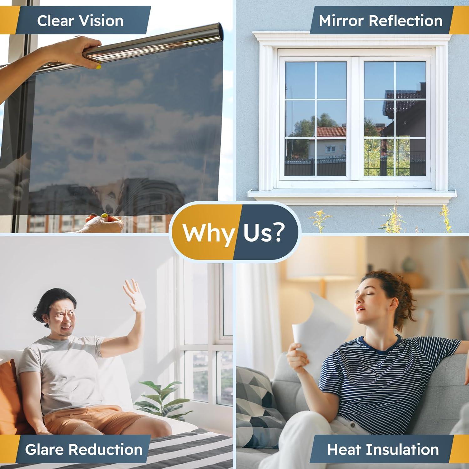 Película de Privacidad para Ventana rabbitgoo 44.5x200cm Negro Plateado