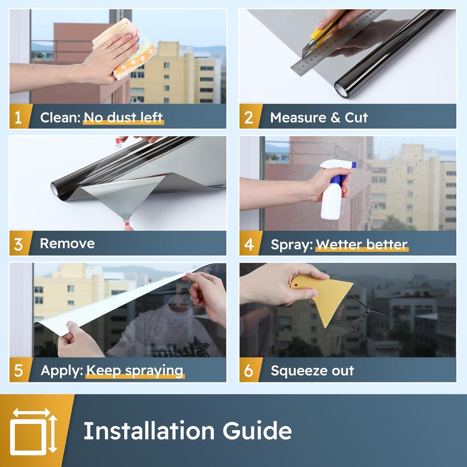 Película de Privacidad para Ventana rabbitgoo 44.5x200cm Negro Plateado