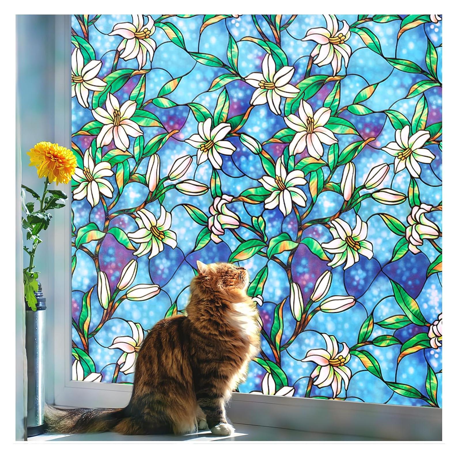 Película de Privacidad Coavas 1.35 m² Floral Azul PVC