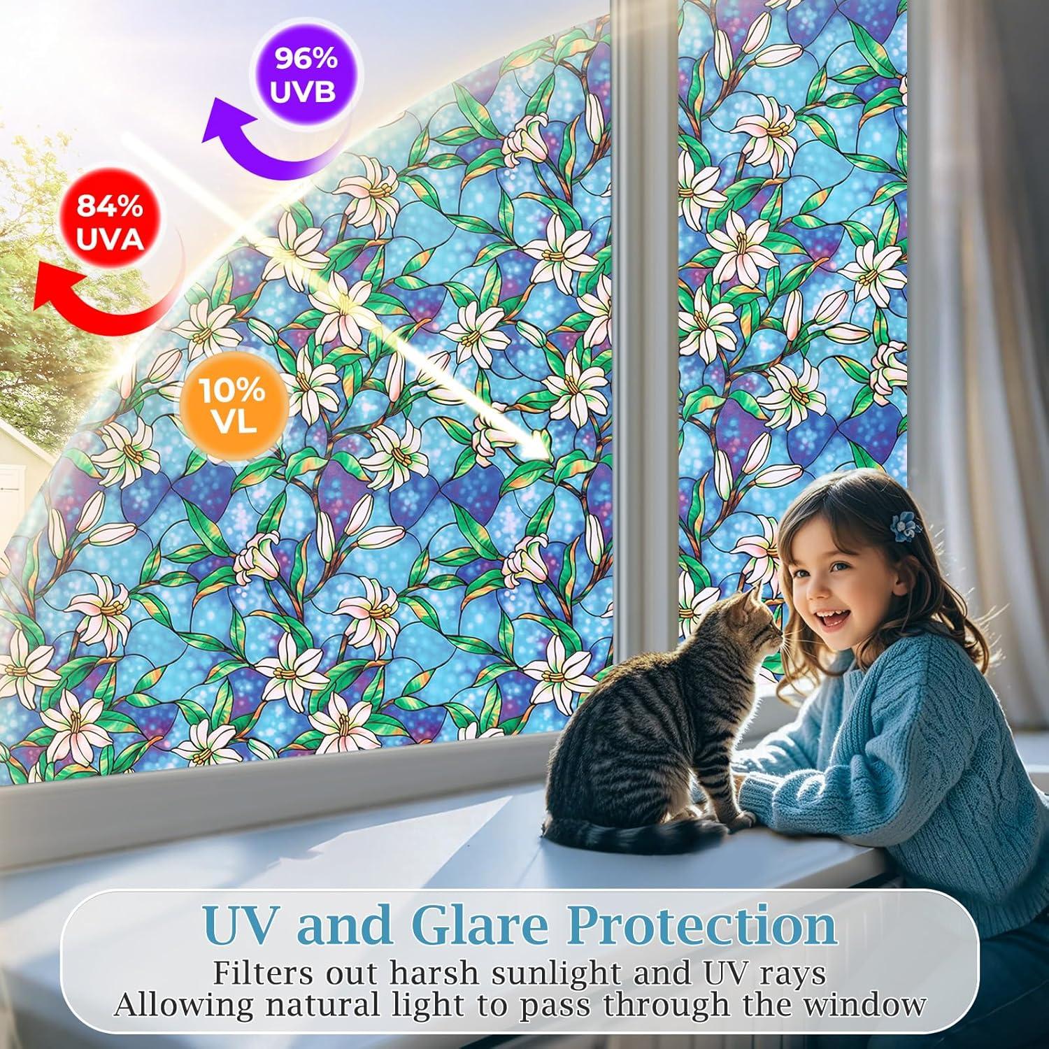 Película de Privacidad Coavas 1.35 m² Floral Azul PVC