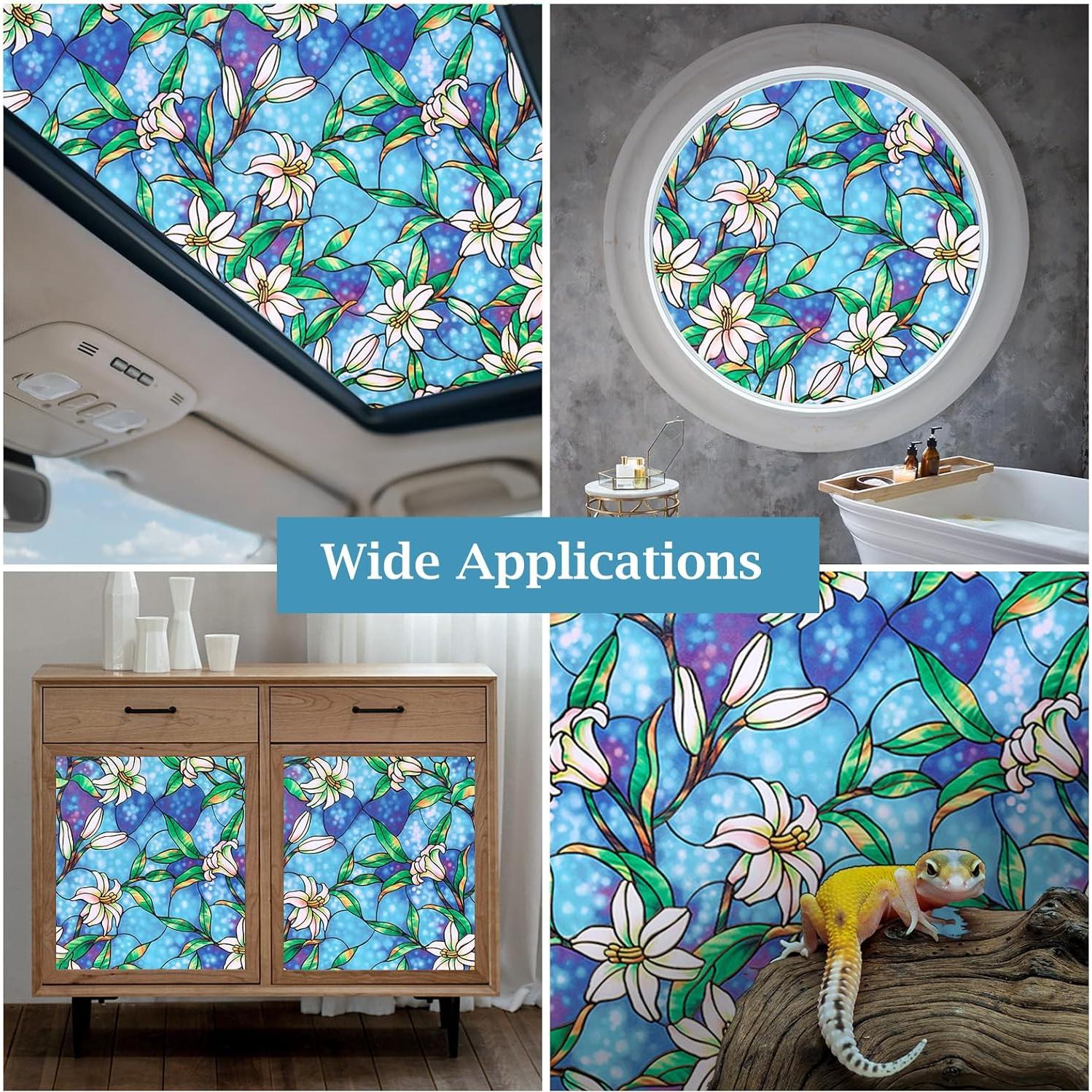Película de Privacidad Coavas 1.35 m² Floral Azul PVC