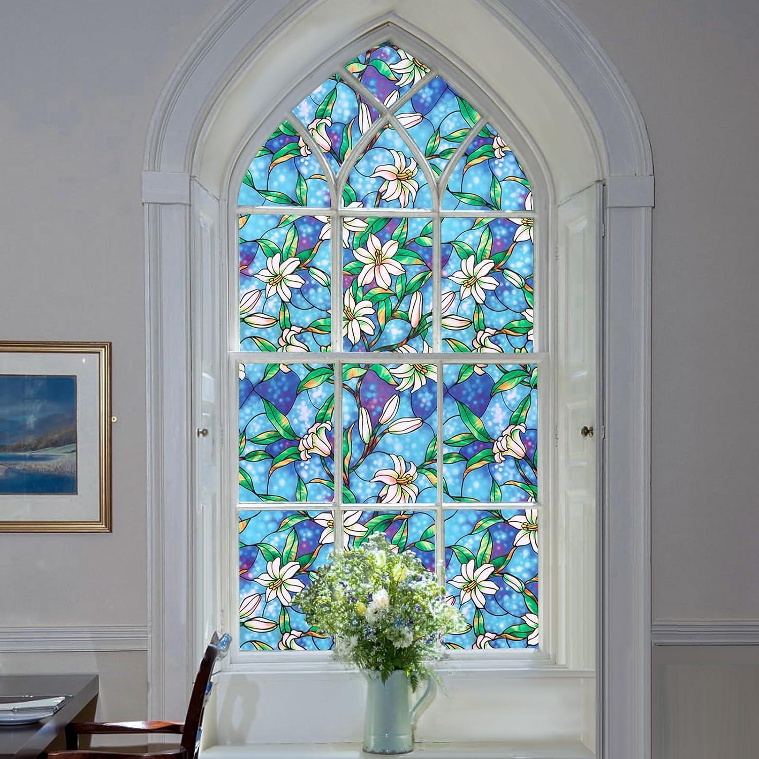 Película de Privacidad Coavas 1.35 m² Floral Azul PVC