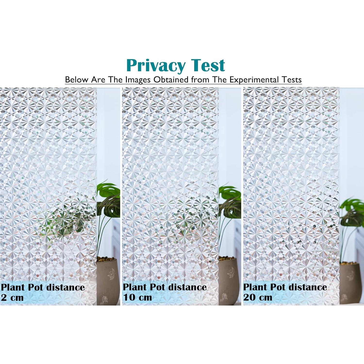 Niviy Window Privacy Film 3D Diamond Pattern Vinyl Non Adhesive Static Cling Decorative Window Film Heat Control Anti-UV Glass Door Films for Home Kitchen Office 11.8 x 78.7 Inch