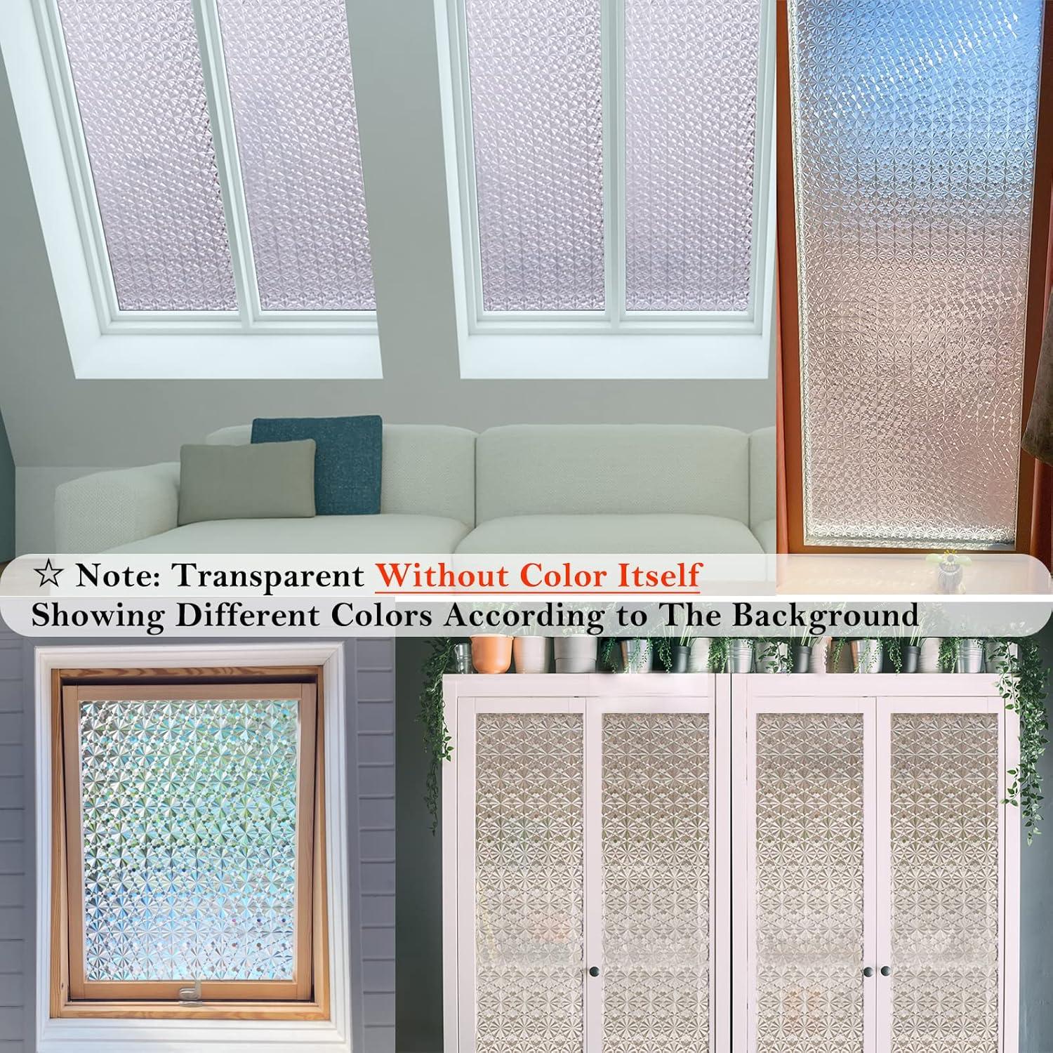 Niviy Window Privacy Film 3D Diamond Pattern Vinyl Non Adhesive Static Cling Decorative Window Film Heat Control Anti-UV Glass Door Films for Home Kitchen Office 11.8 x 78.7 Inch