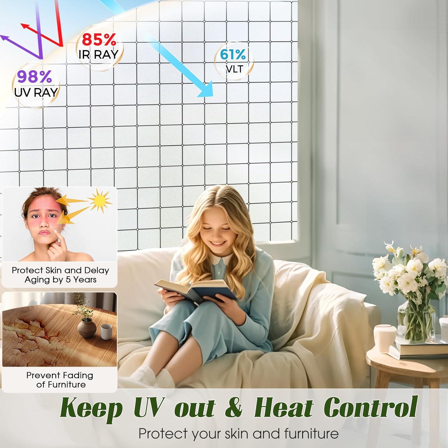 Película de Privacidad Windimiley 44.5x198.1 cm Vinilo Esmerilado