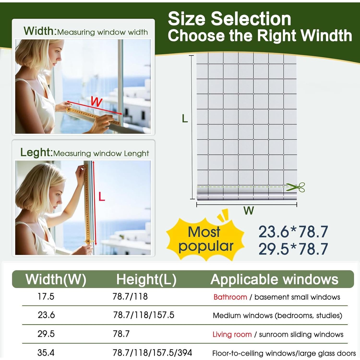 Película de Privacidad Windimiley 44.5x198.1 cm Vinilo Esmerilado