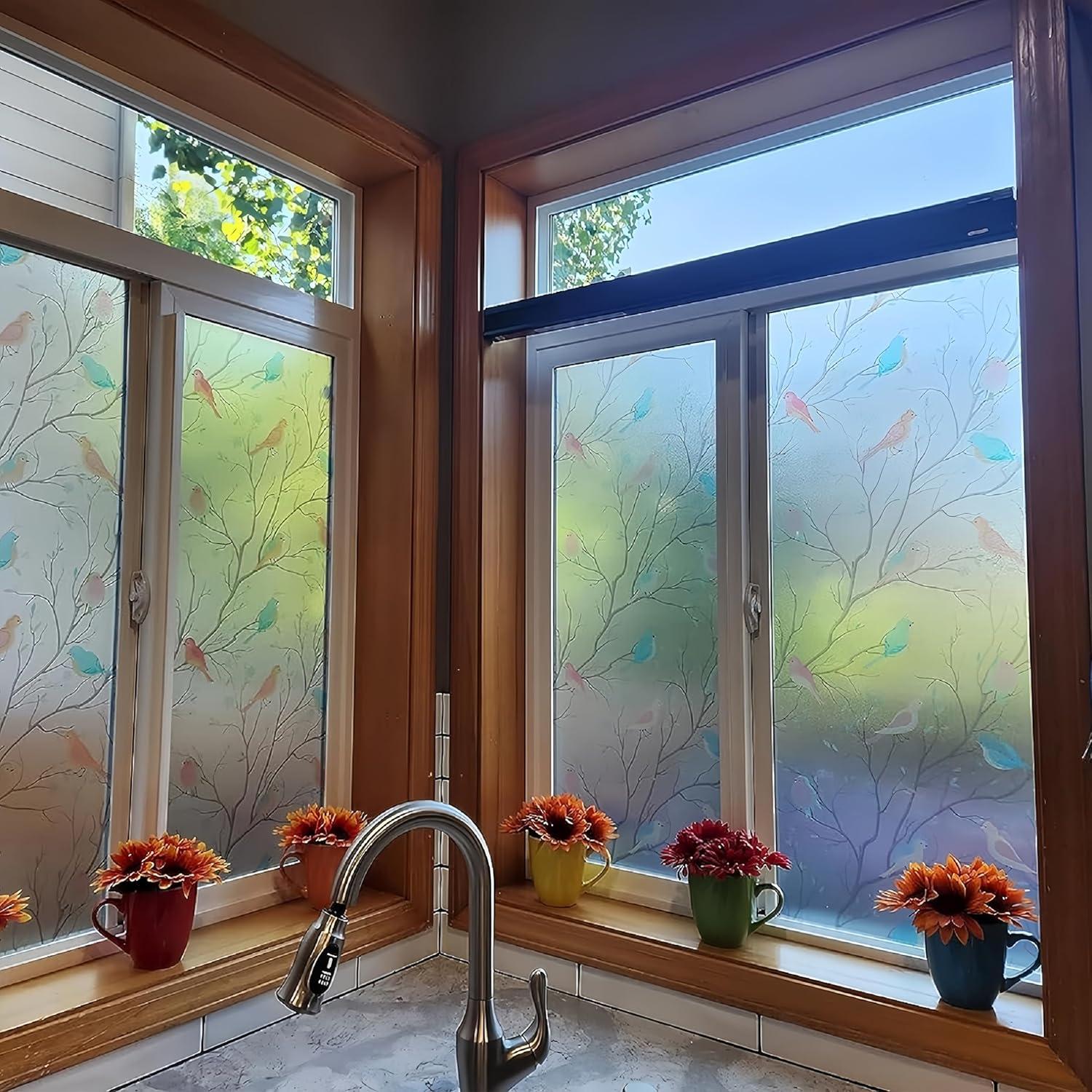 Película de Privacidad Coavas 44.5x199.8cm Pájaro Esmerilado