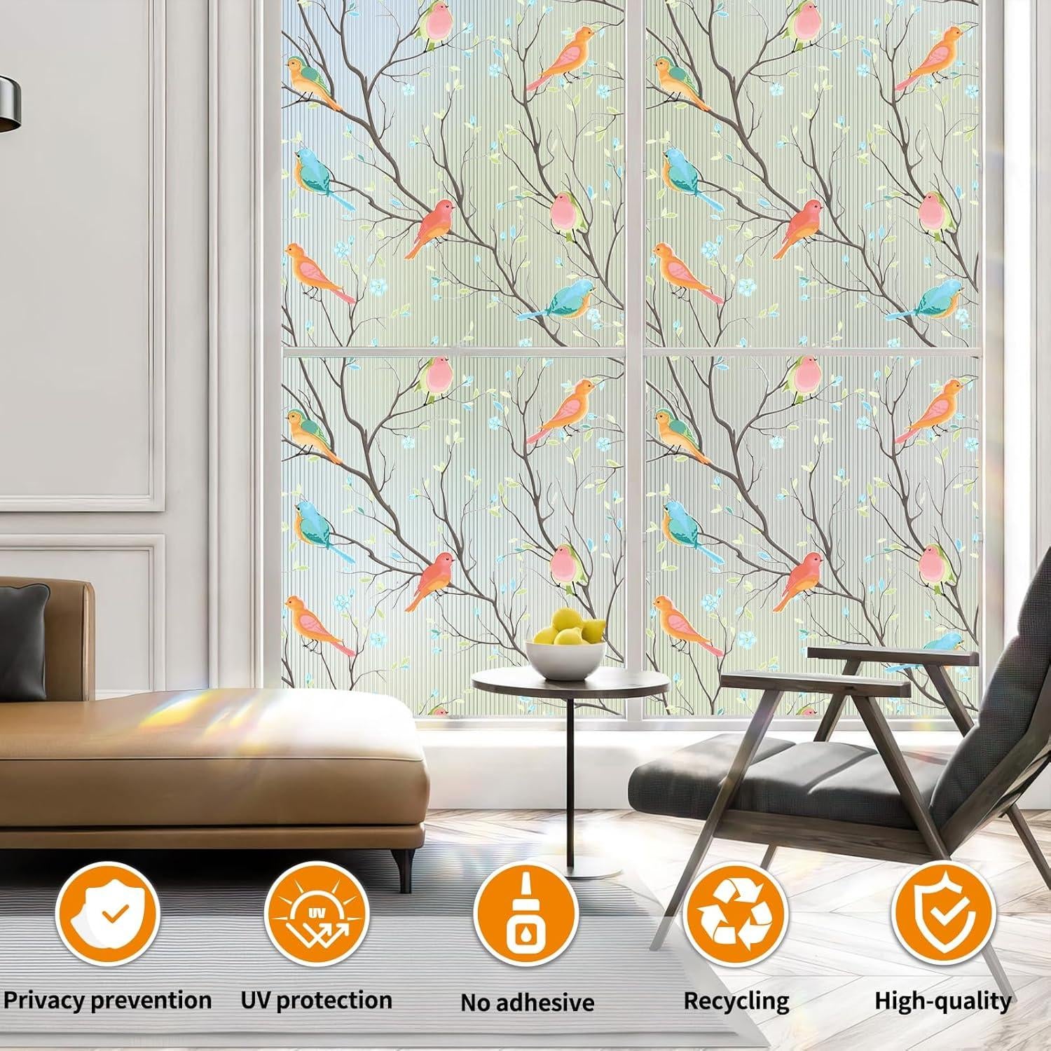 Película de Ventana Reutilizable COUNTEWOL Aves Coloridas 44.5x199.8cm